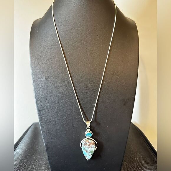 AMAZING Sterling Silver Turquoise and Swiss B. Topaz Pendant, 21" 925 necklace!! - Picture 11 of 11